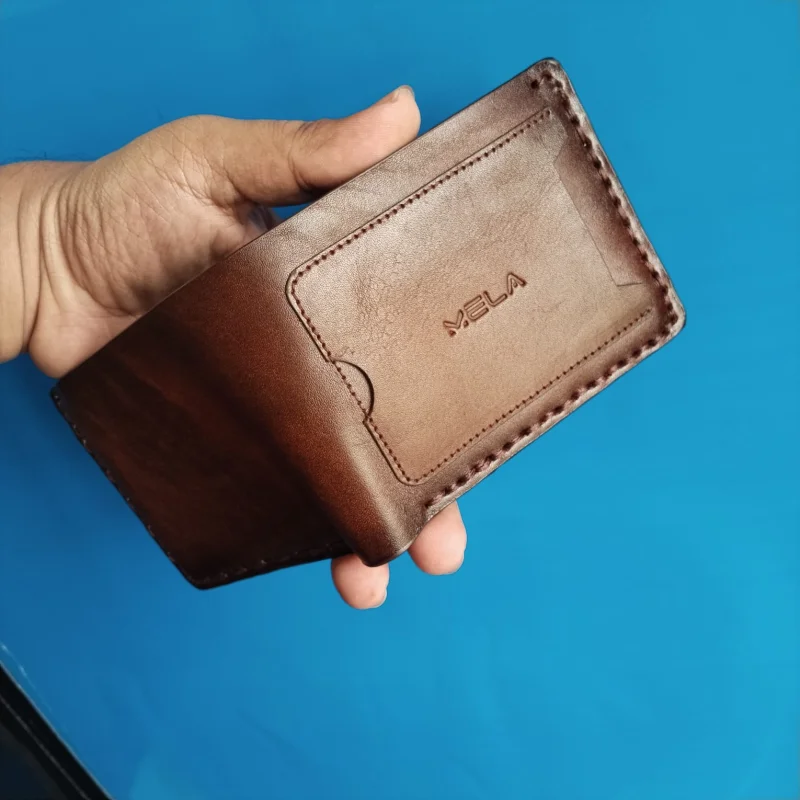 Pure Leather Minimalist Bifold Wallet - Handcrafted Slim Front Pocket Cardholder (Brown)